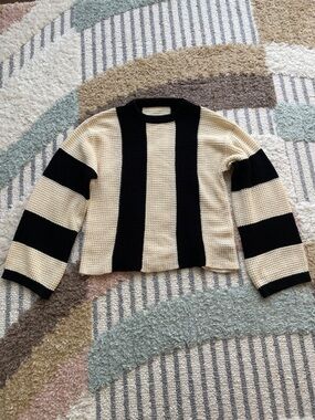 Cider Black & Cream Wide-Stripe Cropped Knit Sweater